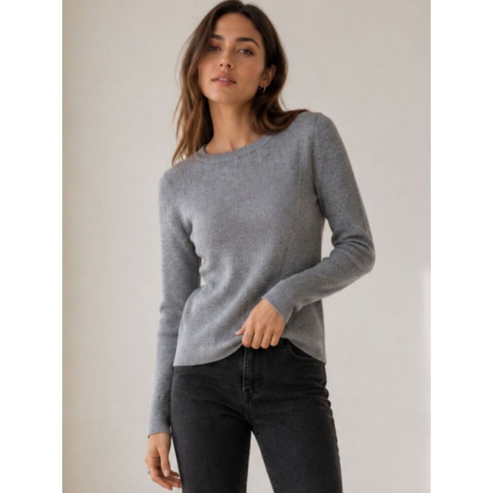 Karen Millen Women S Gray Wool Blend Knit Sweater Long Sleeve Minimalist Chic